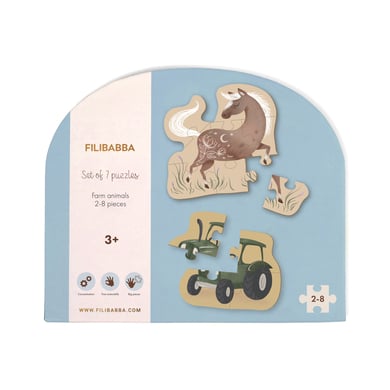 Image of Filibabba Set di 7 puzzle - Animali della fattoria