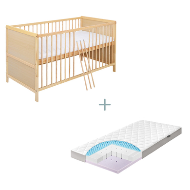 kindsgard Lit bébé évolutif godnat bois naturel 70x140 cm, matelas Dr. Lübbe Air Premium 70x140 cm