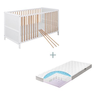 kindsgard Lit bébé évolutif godnat bois bicolore 70x140 cm, matelas Dr. Lübbe Air Premium 70x140 cm