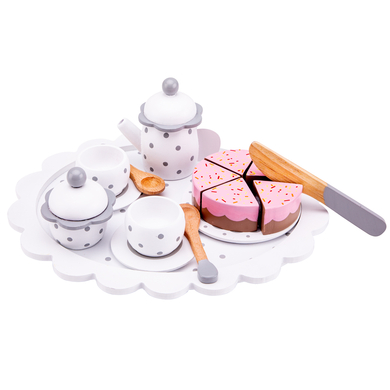 Levně New Class ic Toys ÄŚajovĂˇ souprava s krĂˇjecĂ­m dortem bĂ­lĂˇ