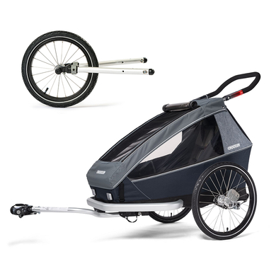 CROOZER Rimorchio per biciclette Kid Vaaya 1 Graphite Blue, incl. Set Jogger