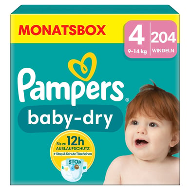 Image of Pampers Baby-Dry luiers, maat 4, 9-14 kg, maandbox (1 x 204 luiers)