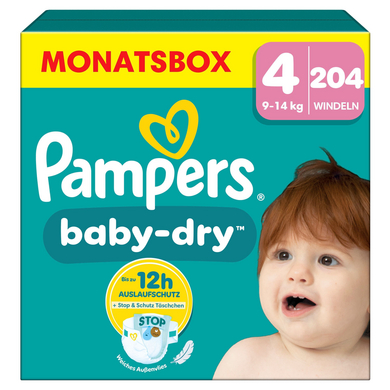 Pampers Couches Baby-Dry taille 4 9-14 kg, pack mensuel 1x204 pièces