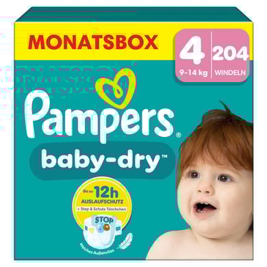 Pampers Pannolini Baby-Dry, taglia 4, 9-14 kg, confezione mensile (1 x 204 pannolini)