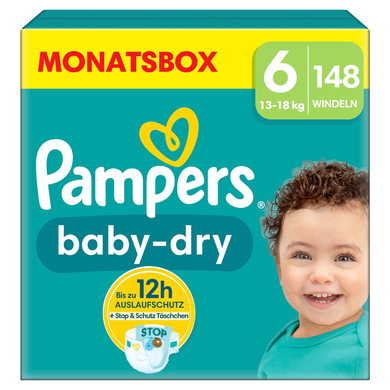 Image of Pampers Pannolini Baby-Dry, taglia 6, 13-18 kg, confezione mensile (1 x 148 pannolini)