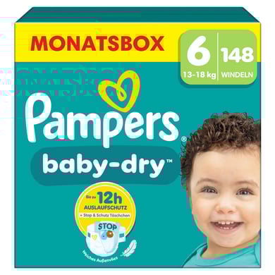Pampers Pannolini Baby-Dry, taglia 6, 13-18 kg, confezione mensile (1 x 148 pannolini)