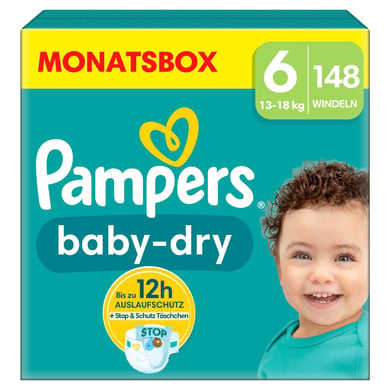 Pampers Plenky Baby-Dry, velikost 6, 13-18 kg, měsíční balení (1 x 148 plenek)