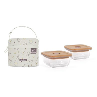 Image of miniland Set di contenitori per alimenti comprensivo di borsa per il trasporto eco square pulcino