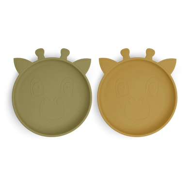 nuuroo Assiette enfant Akila girafe silicone Olive green/Dusty yellow lot de 2
