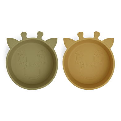 Image of nuuroo Set 2 ciotole in silicone Alex Giraffe Olive green/Dusty yellow