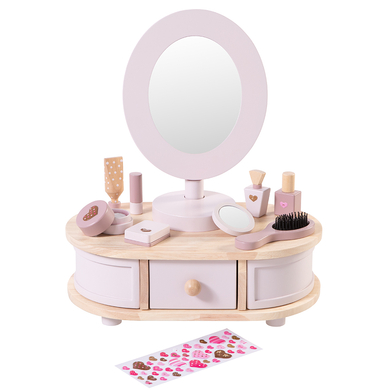 Levně howa ® Dřevěný toaletní stolek s 8 ks dřevěných doplňků a srdíčkovými samolepkam