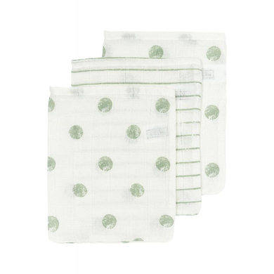 Bilde av Meyco Muslin-vaskekluter 3-pakning Dot Stripe Soft Green