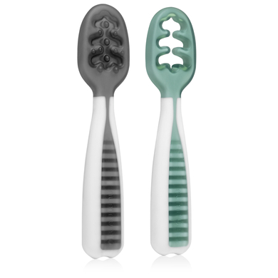 numnum® Cuillère enfant, vert/gris lot de 2