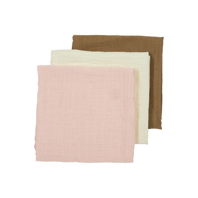 Image of MEYCO Musslin mousseline luiers 3-pack Uni Off white /Soft Pink/Toffee