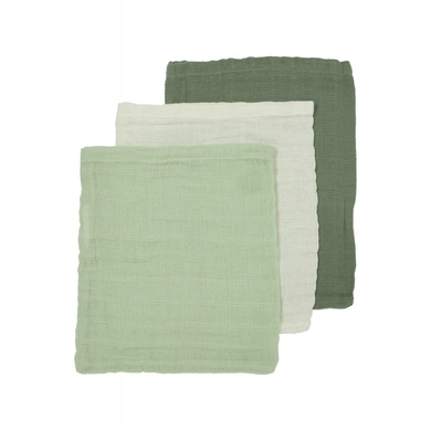 Image of MEYCO Guanti da lavaggio in mussola 3 pezzi Uni Off white /Soft Green / Forest Green