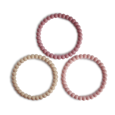 mushie Beißring Perlen-Armband, Linen/Peony/Pale Pink, 3 Stück