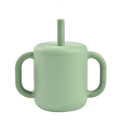 Image of BEABA ® Tazza in silicone con cannuccia verde salvia059