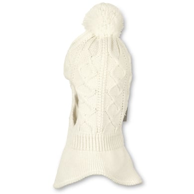 Sterntaler Bonnet tricoté à pompon et écharpe écru