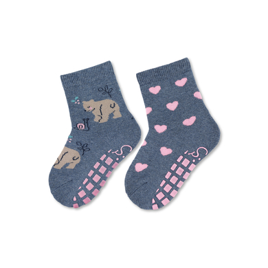 Sterntaler Lot de deux chaussettes ABS ourson/coeurs bleu encre