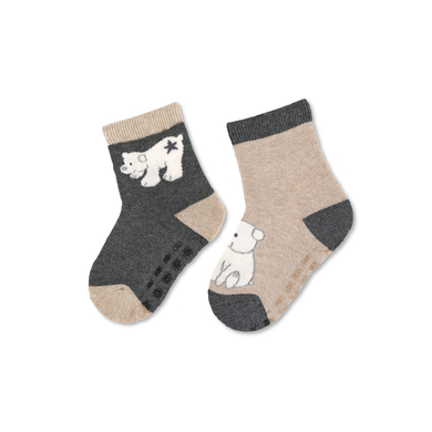 Sterntaler Chaussettes ABS pack de deux ours polaire Elia anthracite