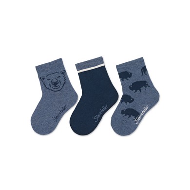 Sterntaler Lot de 3 chaussettes pour bébé Ours bleu encre
