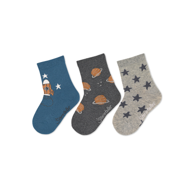 Sterntaler Lot de 3 chaussettes bébé espace bleu moyen