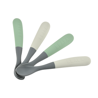 Image of BEABA ® Cucchiaio per bambini Set di 4 cucchiai in silicone prima età minerale/salvia verde