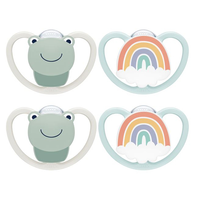 NUK Sucette Space silicone taille 1 grenouille/arc-en-ciel lot de 4