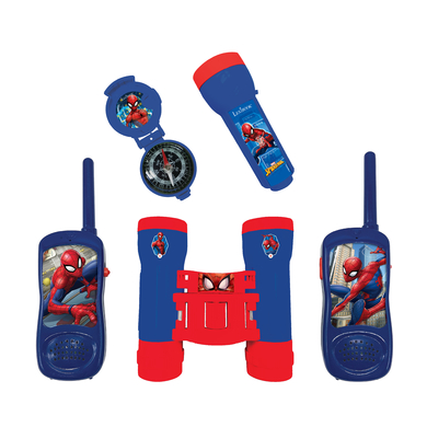 LEXIBOOK Kit aventure enfant 2 talkie-walkies Spider-Man portée 120 m, jumelles, lampe-torche, bouss