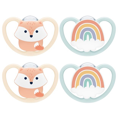NUK Sucette Space silicone taille 1 renard/arc-en-ciel lot de 4