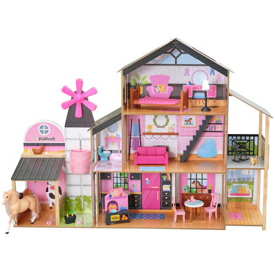 Image of KidKraft ® Casa delle bambole 2 in 1 con ascensore mulino a vento e fienile