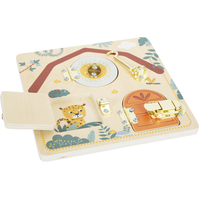 small foot® Planche de motricité château et verrous safari bois