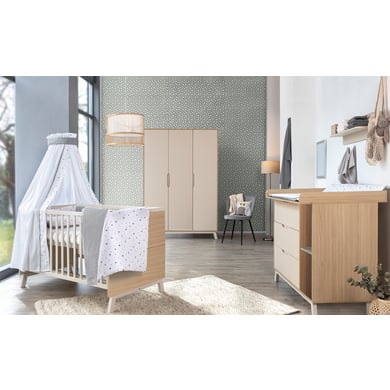 Schardt Chambre bébé trio lit Clay armoire 3 portes commode bois 70x140 cm