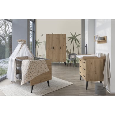 Schardt Chambre bébé trio lit commode armoire 3 portes Morris Oak bois 70x140 cm