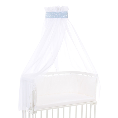 Image of baldacchino babybay® piqué con nastro adatto a tutti i modelli azzurro stelle bianco059