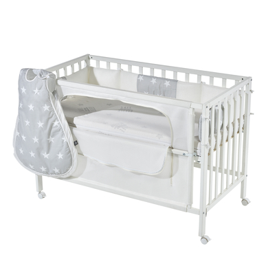 roba Lit cododo safe asleep® étoiles grises parure bois verni blanc 60x120 cm