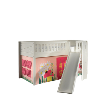 VIPACK Lit mezzanine enfant rideau SCOTT Spring bois blanc 90x200 cm