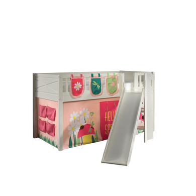 VIPACK Lit mezzanine enfant rideau SCOTT Spring 2 pièces bois blanc 90x200 cm