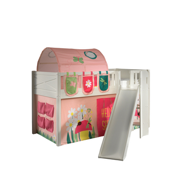 VIPACK Lit mezzanine enfant rideau SCOTT Spring bois blanc 90x200 cm