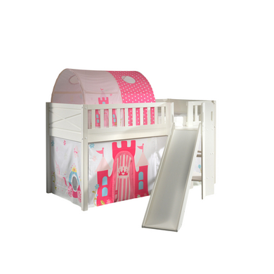 VIPACK Lit mezzanine enfant rideau SCOTT Princess 2 pièces bois blanc 90x200 cm