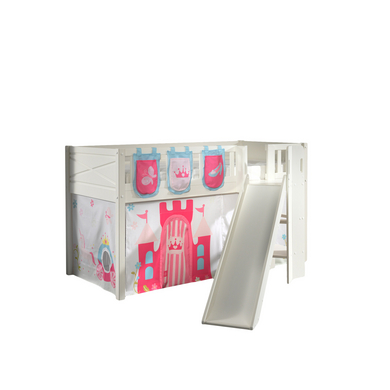 VIPACK Lit mezzanine enfant rideau SCOTT Princess 2 pièces bois blanc 90x200 cm