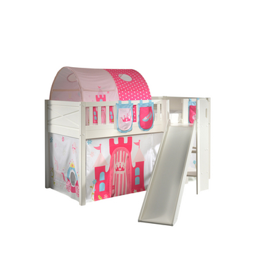 VIPACK Lit mezzanine enfant rideau SCOTT Princess 3 pièces bois blanc 90x200 cm
