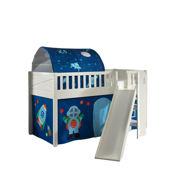 VIPACK Lit mezzanine enfant rideau SCOTT Astro 2 pièces bois blanc 90x200 cm