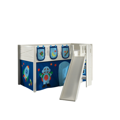 VIPACK Lit mezzanine enfant rideau SCOTT Astro 2 pièces bois blanc 90x200 cm