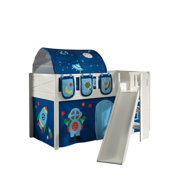 VIPACK Lit mezzanine enfant rideau SCOTT Astro 3 pièces bois blanc 90x200 cm