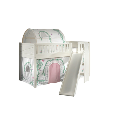 VIPACK Lit mezzanine enfant rideau SCOTT Birdy 2 pièces bois blanc 90x200 cm