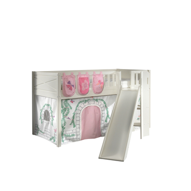 VIPACK Lit mezzanine enfant rideau SCOTT Birdy 2 pièces bois blanc 90x200 cm