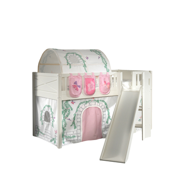 VIPACK Lit mezzanine enfant rideau SCOTT Birdy bois blanc 90x200 cm