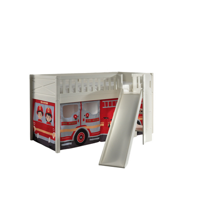 VIPACK Lit mezzanine enfant rideau SCOTT Fire Rescue bois blanc 90x200 cm