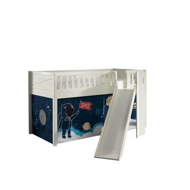 VIPACK Lit mezzanine enfant rideau SCOTT Space Shuttle blanc 90x200 cm